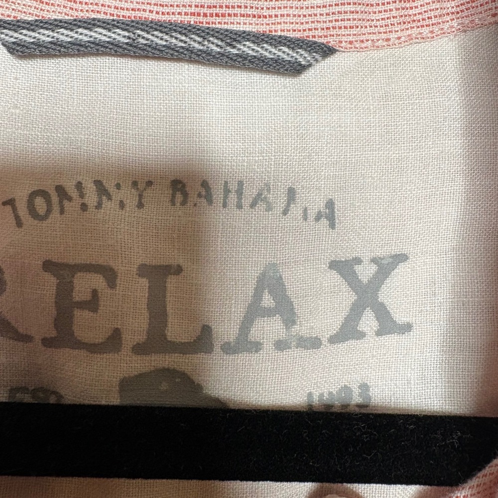 Tommy Bahama Relax Mens Large Pink White Striped 100% Linen Button Front Shirt - Picture 5 of 8